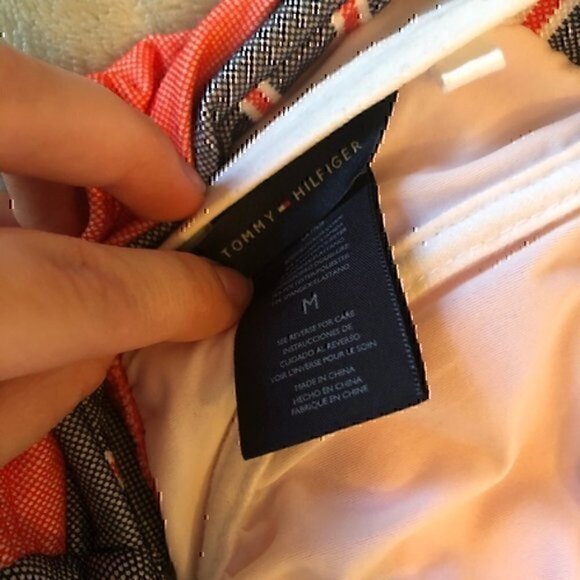 NEW NWT TOMMY HILFIGER Bandeau Bra Underwire Orange ? Navy Bikini Top Strapless - Picture 5 of 6